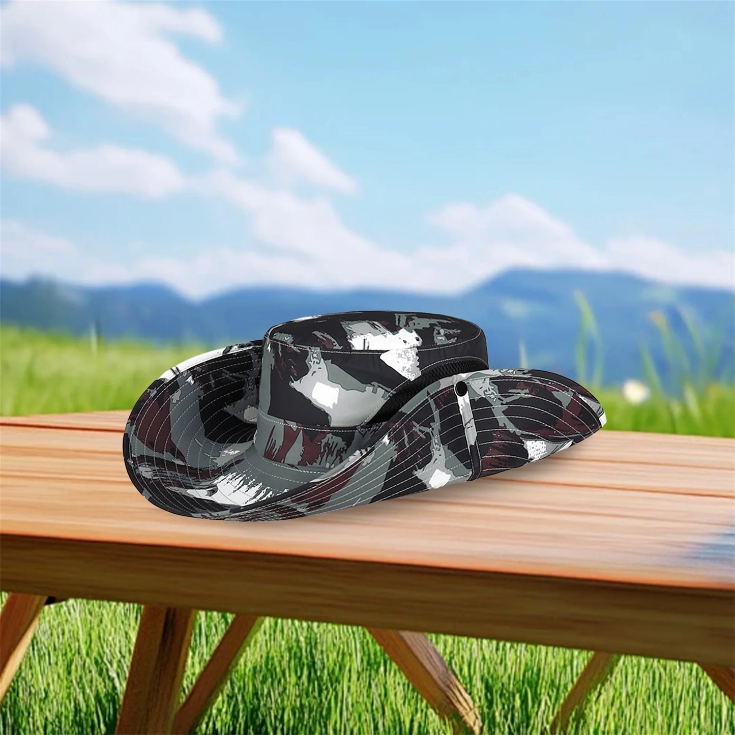 Stylish Camo Wide Brim Sun Hat for Women Outdoor Fishing Hiking Camping Climbing Safari Hat with Adjustable Chin Strap