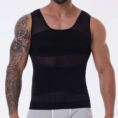 Men's Cross Mesh Vest Compression Shirts Breathable Sleeveless Tank Top Shapewear Fajas Slimming Tummy Control Body Shaper