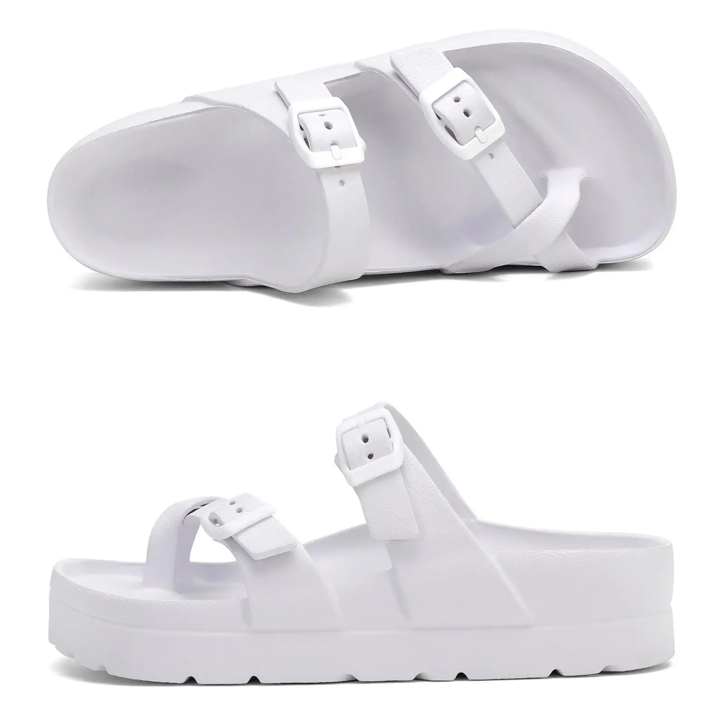 Bebealy Fashion Sandals for Women and Men Pillow Slippers Double Buckle Sandals Adjustable Slides EVA Flat Sandals Beach Sandals