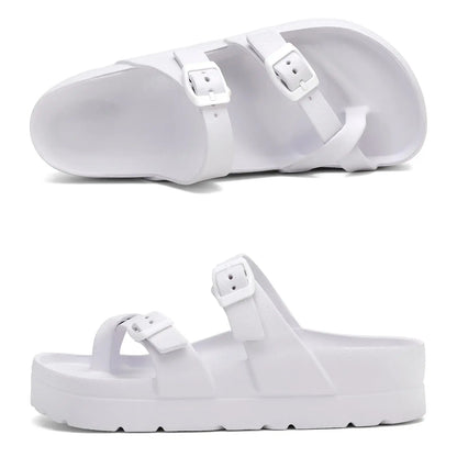 Bebealy Fashion Sandals for Women and Men Pillow Slippers Double Buckle Sandals Adjustable Slides EVA Flat Sandals Beach Sandals