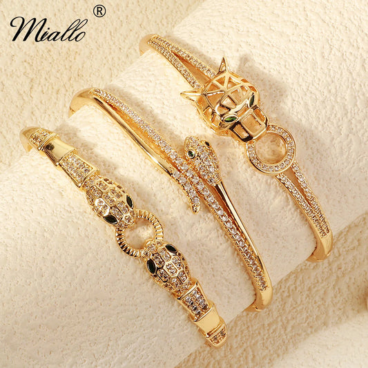 Trendy Stainless Steel Golden Snake Owl Zirconia Bracelet For Women Classic Animals Bangles Jewelry Accessories Summer As Gifts