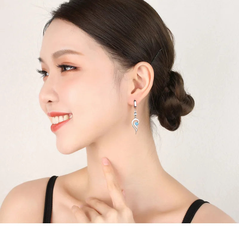 925 Sterling Silver Earrings Blue Crystal Zircon Angel Wing Earrings For Women Fashion Jewelry Gifts