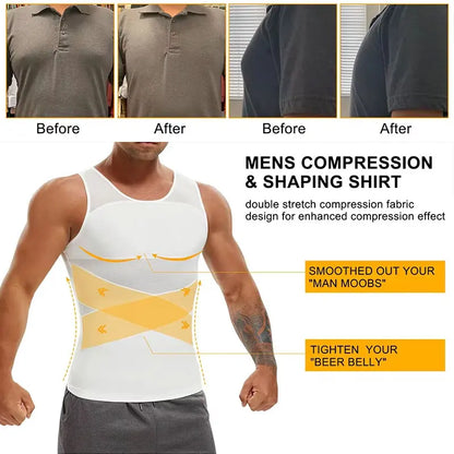Men's Cross Mesh Vest Compression Shirts Breathable Sleeveless Tank Top Shapewear Fajas Slimming Tummy Control Body Shaper