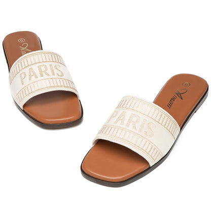 Summer Women Letter Flat Sandals Casual Comfortable Slip Slide 2024 Fashion Vintage Slippers Shoes Classic New