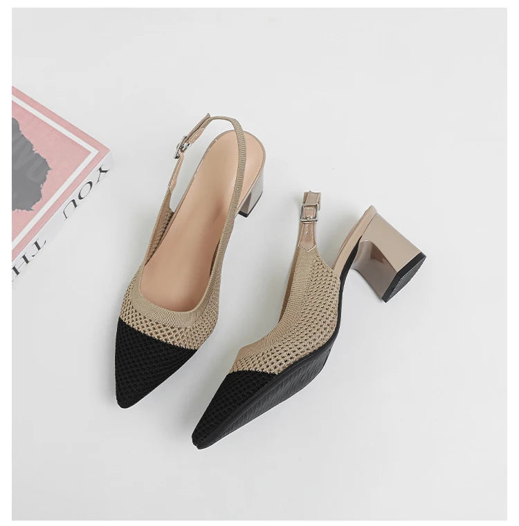 Summer Women's High Heel Sandals Knitted Small Hole Breathable Shoes 2025 New Style (6cm High)