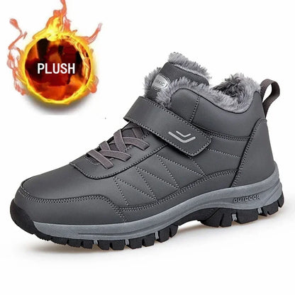 Winter Men Boots Leather Waterproof Outdoor Non-slip Hiking Shoes Unisex Men Women Warm Plush Ankle Boot Big Size 47 48