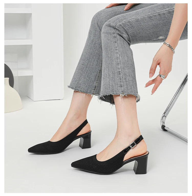 Summer Women's High Heel Sandals Knitted Small Hole Breathable Shoes 2025 New Style (6cm High)