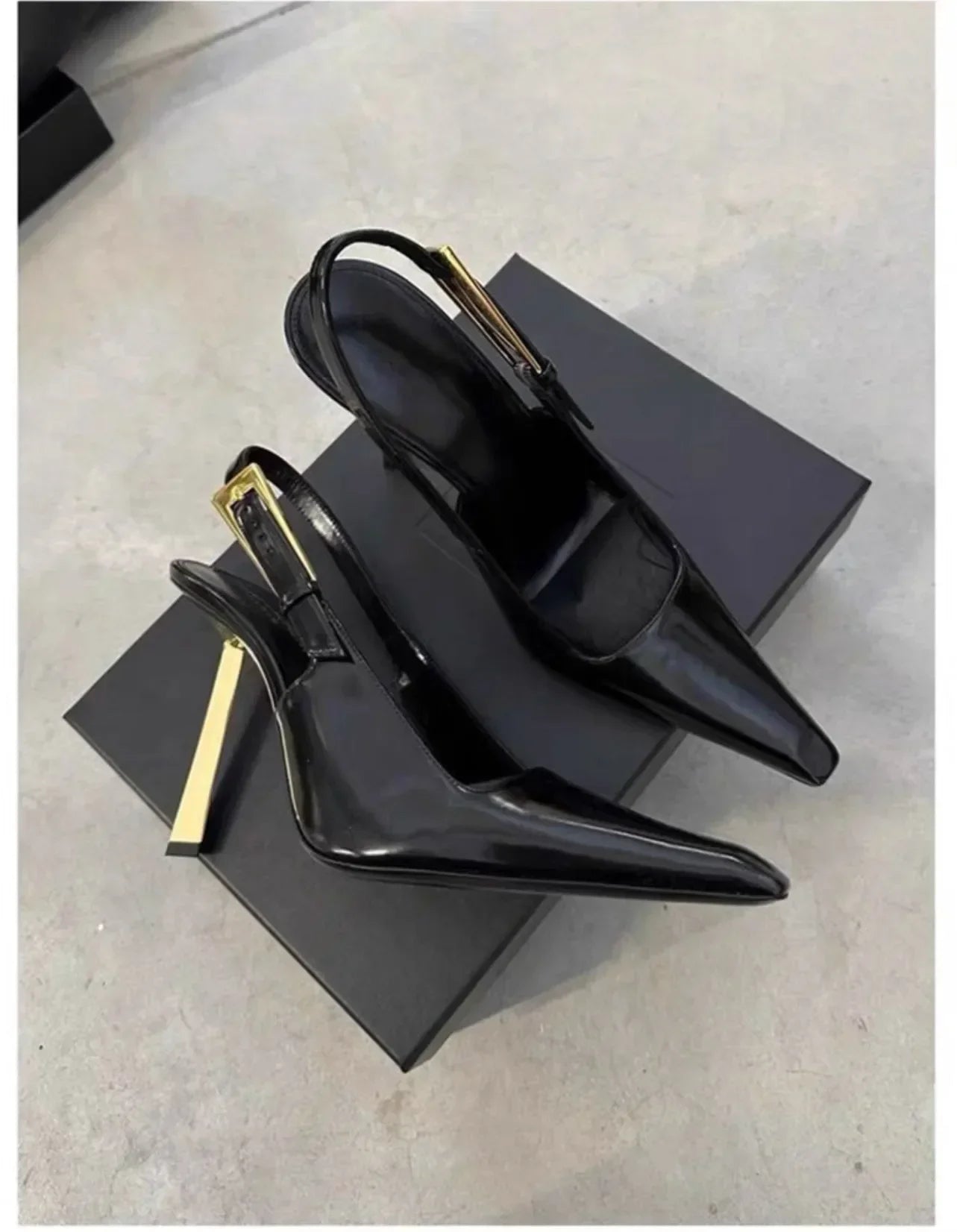 Patent leather high heels Women 2024 new gold with one-line sandals pointy skinny heels party women's shoes