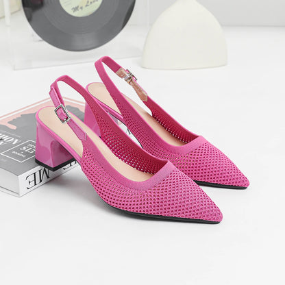 Summer Women's High Heel Sandals Knitted Small Hole Breathable Shoes 2025 New Style (6cm High)