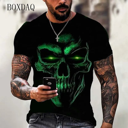 Fashion Trend Skull Pattern Men's T-Shirts 6XL Plus Size Short Sleeve Street Gothic Horror Skeleton Male Tops O-Neck Casual Tee