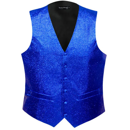 Mens Vest Gold Silver Black Red Pink Blue Green Yellow Solid Solid V-Neck Waistcoat Bowtie Set Barry Wang