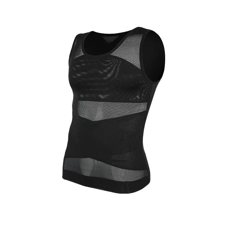 Men's Cross Mesh Vest Compression Shirts Breathable Sleeveless Tank Top Shapewear Fajas Slimming Tummy Control Body Shaper