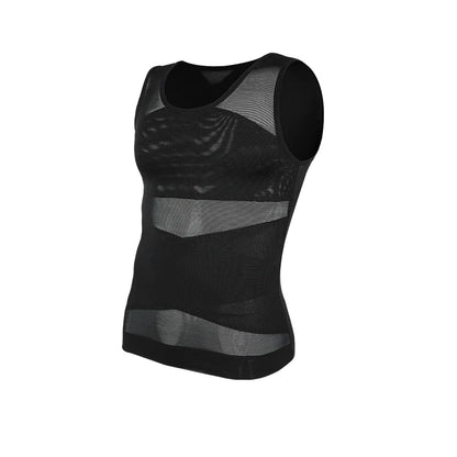 Men's Cross Mesh Vest Compression Shirts Breathable Sleeveless Tank Top Shapewear Fajas Slimming Tummy Control Body Shaper