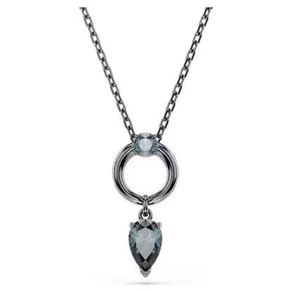 Original 2026 New Black Crystal Geometry Necklace Fine Jewelry Set Open Ring Necklace Earring Charms Black Jewelry for Women
