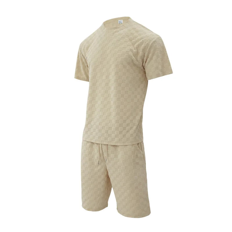 Men's Summer Checkered Loose Two-piece Sports Leisure Suit Short Sleeve T-shirt Shorts Casual Suit Plus Size Fashion Men's Suit