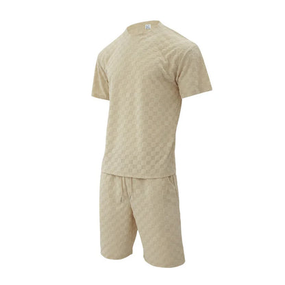 Men's Summer Checkered Loose Two-piece Sports Leisure Suit Short Sleeve T-shirt Shorts Casual Suit Plus Size Fashion Men's Suit