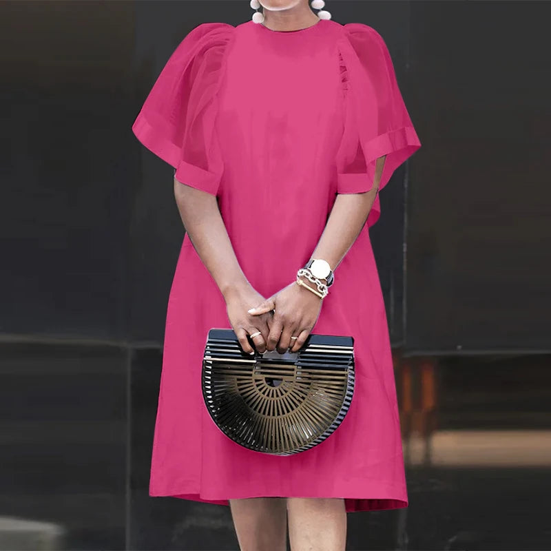 Vintage Ruffle Short Sleeve Sundress ZANZEA 2025 Summer Women Mini Dress Mesh Patchwork Party Casual Loose Dresses Solid Vestido