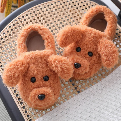Gacimy Winter Warm Cotton Slippers For Women Comfortable Cute Dog Furry Shoes Couple Indoor Soft Platform Bedroom Plush Slippers