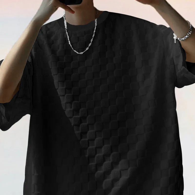 Men's Summer Checkered Loose Two-piece Sports Leisure Suit Short Sleeve T-shirt Shorts Casual Suit Plus Size Fashion Men's Suit