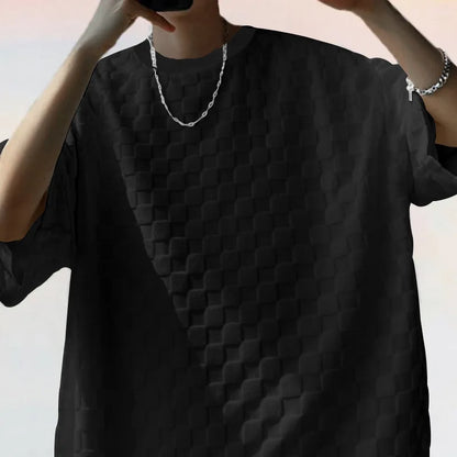 Men's Summer Checkered Loose Two-piece Sports Leisure Suit Short Sleeve T-shirt Shorts Casual Suit Plus Size Fashion Men's Suit
