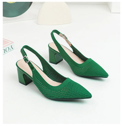 Summer Women's High Heel Sandals Knitted Small Hole Breathable Shoes 2025 New Style (6cm High)