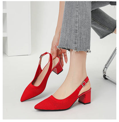 Summer Women's High Heel Sandals Knitted Small Hole Breathable Shoes 2025 New Style (6cm High)