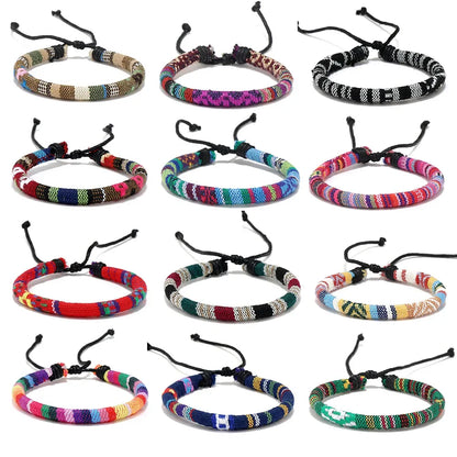 12Pcs Nepal Ethnic Colorful Bracelet Set For Women Bohemia Fabric Braided Rope Wristbands Men Bangle Fashion Summer Jewelry