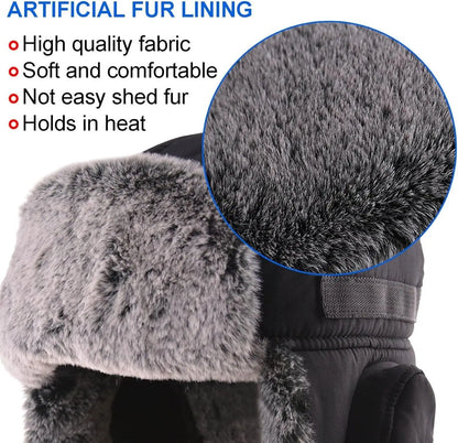 Winter Cozy Plush Ushanka Russian Hat Windproof Cold Proof Full Hood Earflap Hat Velvet Thick Thermal Hat 58-60cm