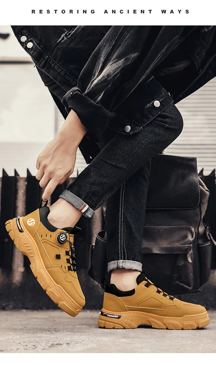 Autumn Men's Sneakers 2026 New Breathable Casual Shoes for Men Buttons Platform Vulcanzed Sneakers Shoes Non-slip Safety Shoes