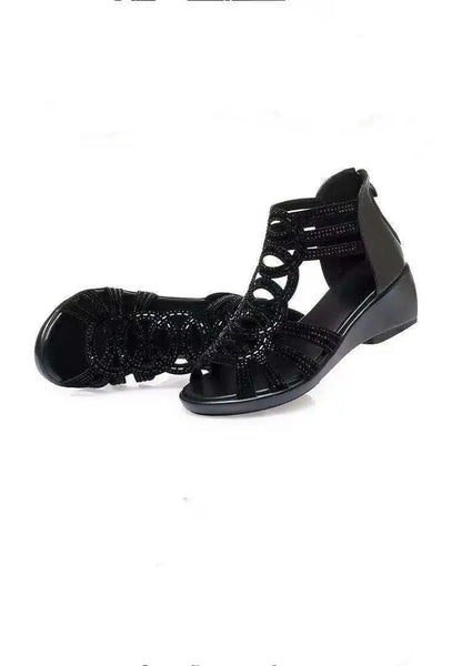 Real Soft Leather Roman Sandals Women's Chunky Heel Mom Shoes Fashion Outerwear Women's Sandals Wedge Women's Shoes 2023