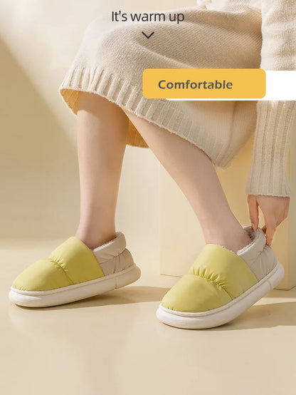 Big Size 48 49 Winter Warm Slippers Men Down Waterproof Soft Bottom Home Shoes Plush Women Indoor House Couples Anti Slip Slides