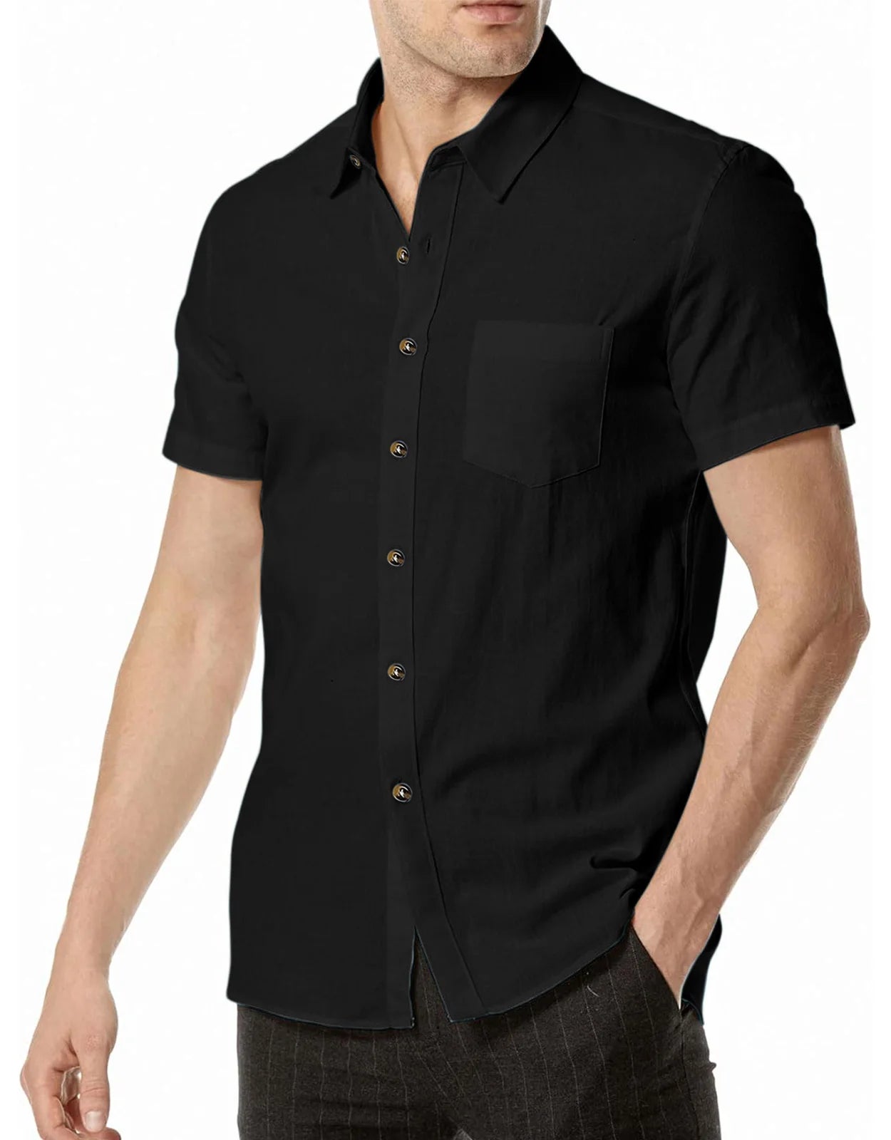 Men's Plus Size Short Sleeve Shirts Cotton Linen Henley Shirts Lightweight Vacation Collar Beach Shirts  Hawaiian T Shirt