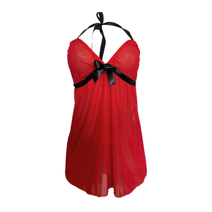 Plus Size Lace Mesh Night Dress with Panties Sexy Lingerie Women Nightgowns Exotic Costumes Halter Nighties Sheer Mesh Sleepwear