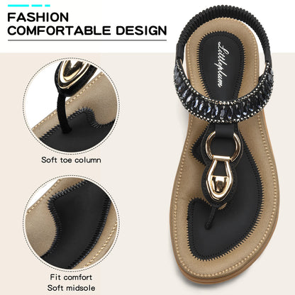 Womens T-Strap Flip Flop Thong Sandals Beach Shoes for Women Comfortable Summer Dressy Flat Sandals
