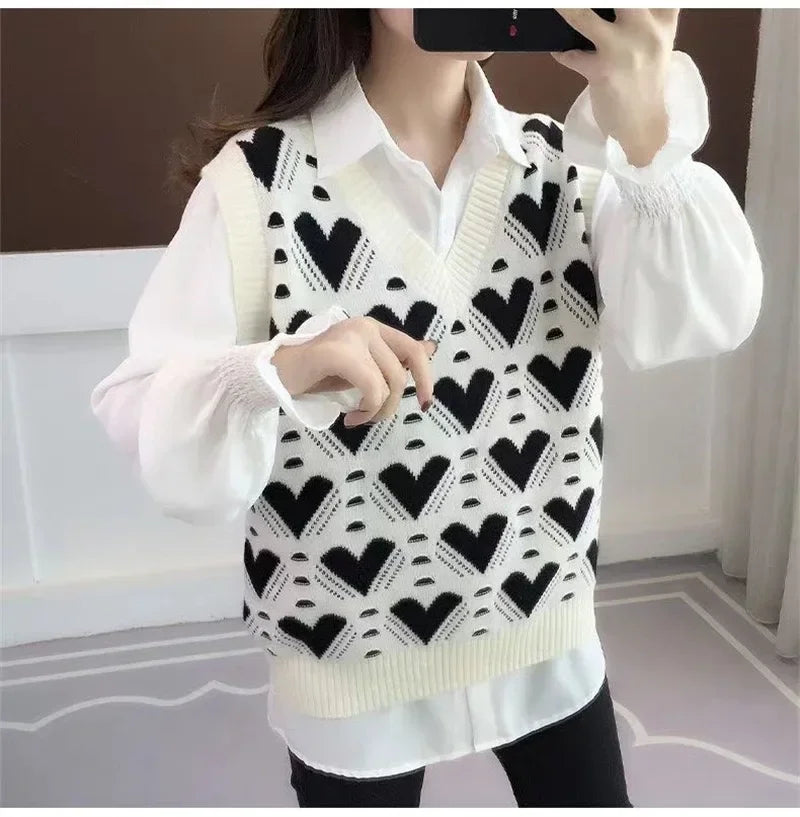 Fashion Women Vest Autumn Outerwear 2024 New Knitted Women's Autumn and Winter Sweater Korean Style V Collar Coat