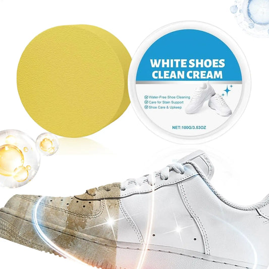 100g White Shoe Cleaner Cream Anti-Yellowing Stain Remover with Sponge Leather Mesh Rubber Canvas Cleaning Kit for Boots Shoes