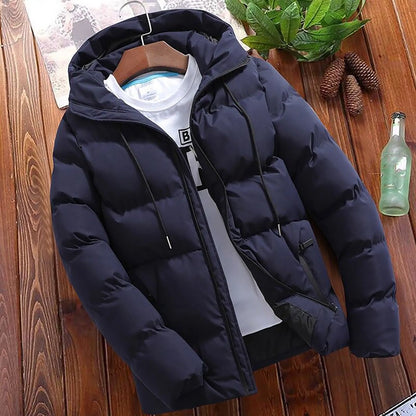 Men's Winter Parkas Versatile Solid Zipper Hooded Loose Wolfeel Quilted Jacket Outdoor Solid Color Warm Puffer Parkas For Men