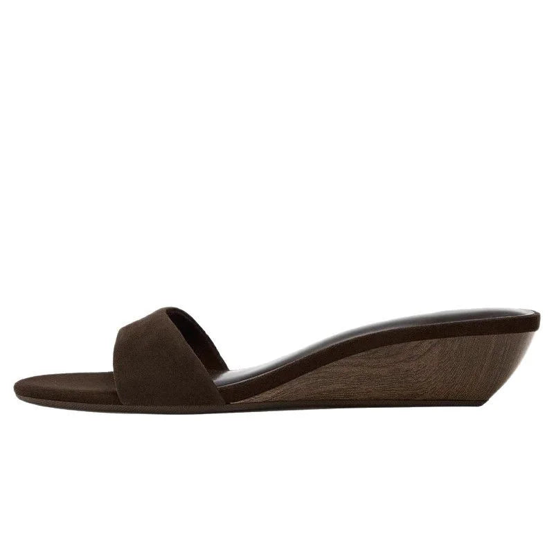 Suede Brand Wedge Heel Sandals For Women Designer Summer Fashion Outdoor Slippers Elegant Luxury Simple High-end Banquet Shoes