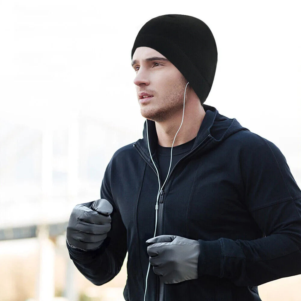 Winter Warmer Ponytail Skull Cap Windproof Thermal Fleece Beanie Hat Running Ski Outdoor Sports Cap with Ear Cover for Men Women