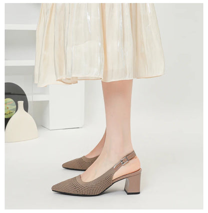 Summer Women's High Heel Sandals Knitted Small Hole Breathable Shoes 2025 New Style (6cm High)