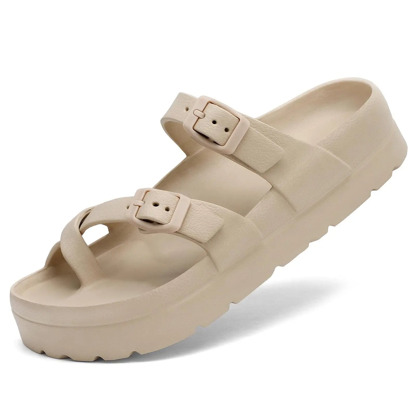 Bebealy Fashion Sandals for Women and Men Pillow Slippers Double Buckle Sandals Adjustable Slides EVA Flat Sandals Beach Sandals