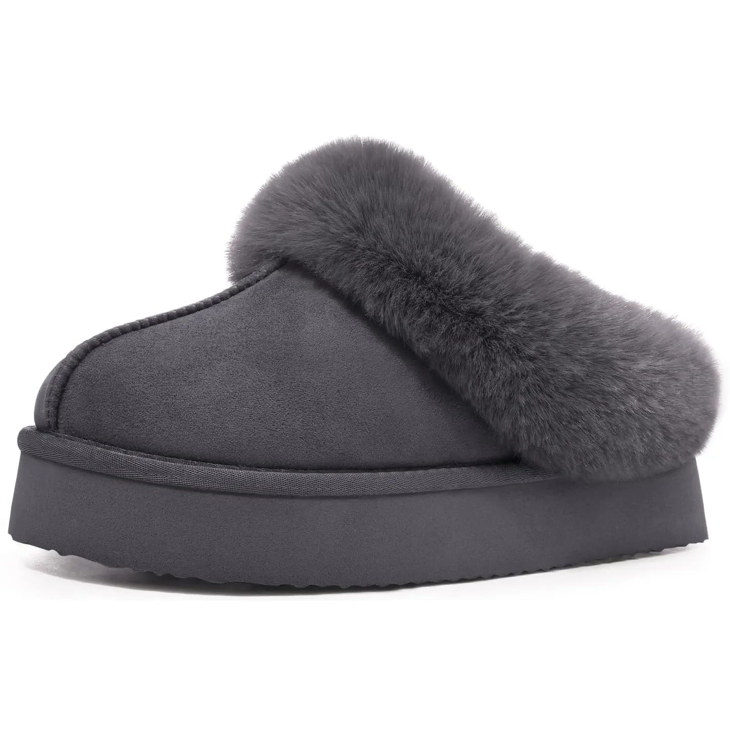 Litfun Fuzzy Platform Slippers For Women Winter Warm House Shoes With Memory Foam Outdoor Anti-Slip Fashion Fur Fluffy Slippers