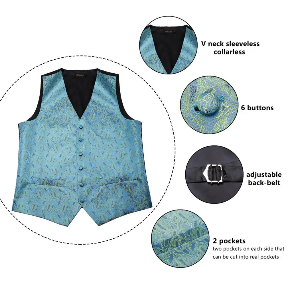 Mens Vest Gold Silver Black Red Pink Blue Green Yellow Solid Solid V-Neck Waistcoat Bowtie Set Barry Wang