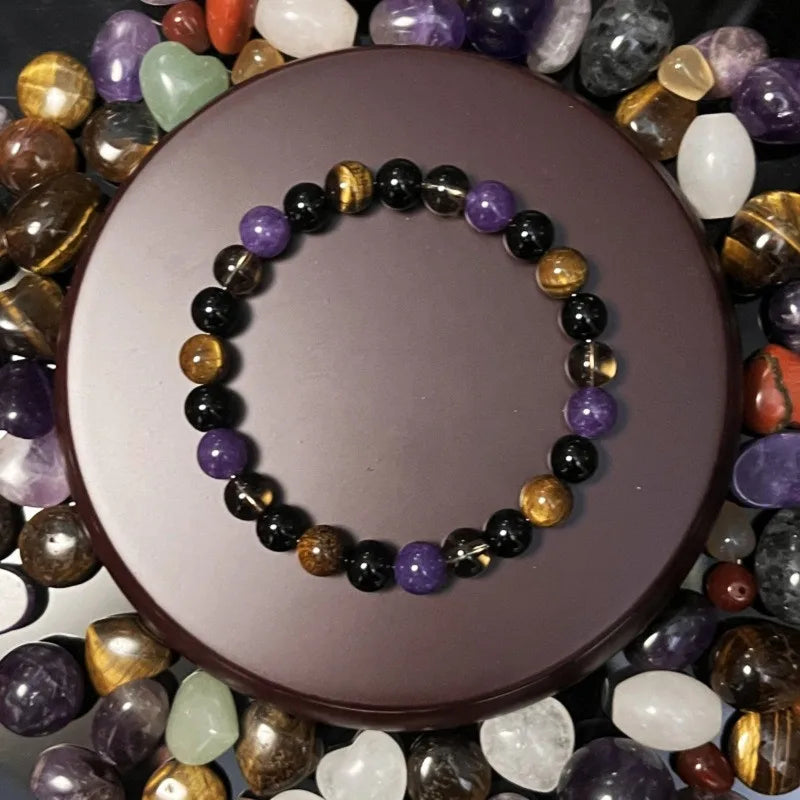 Cross-border bestseller Tiger's Eye stone tea crystal amethyst fashionable natural stone beaded bracelet, gift bracelet