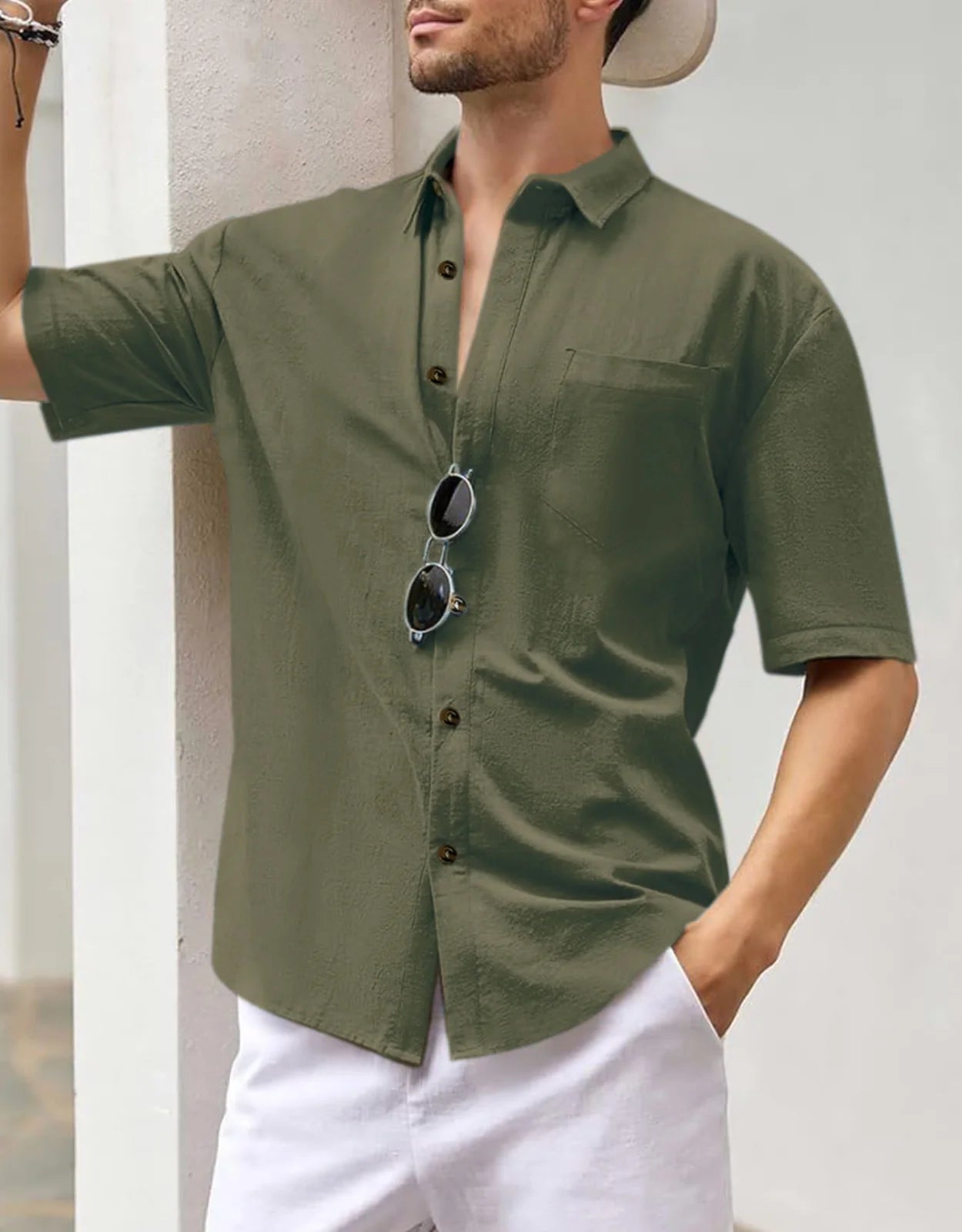 Men's Plus Size Short Sleeve Shirts Cotton Linen Henley Shirts Lightweight Vacation Collar Beach Shirts  Hawaiian T Shirt