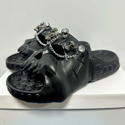 Punk Metal Skull Slippers Summer Men Slippers Novelty Outdoor Clogs Beach Sandals Non-slip Indoor Home Slides Couples Shoes 47