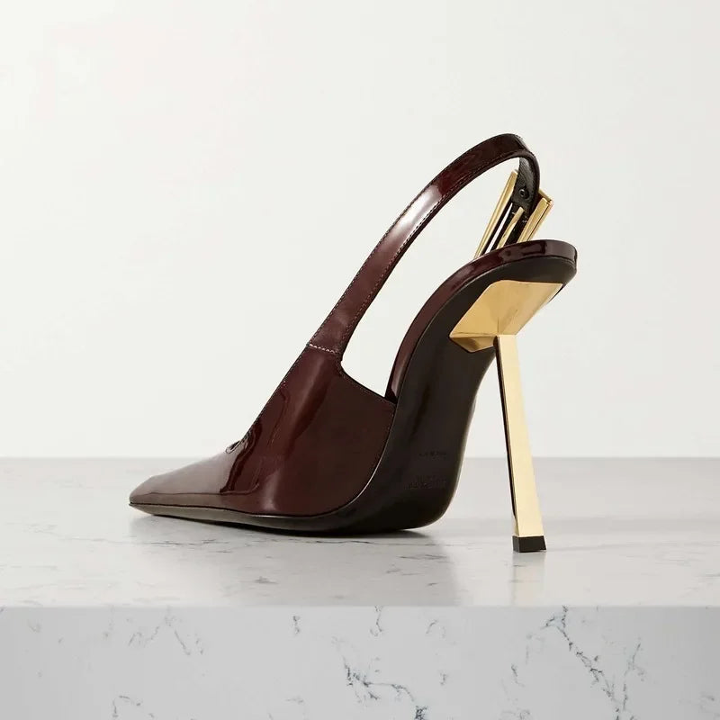 Elegant Fashionable Black Pointed Toe Thin Heel Single Shoes Patent Leather Buckle High Heels Stylish Luxurious