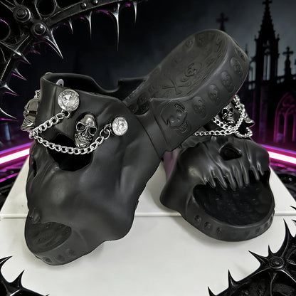 Punk Metal Skull Slippers Summer Men Slippers Novelty Outdoor Clogs Beach Sandals Non-slip Indoor Home Slides Couples Shoes 47