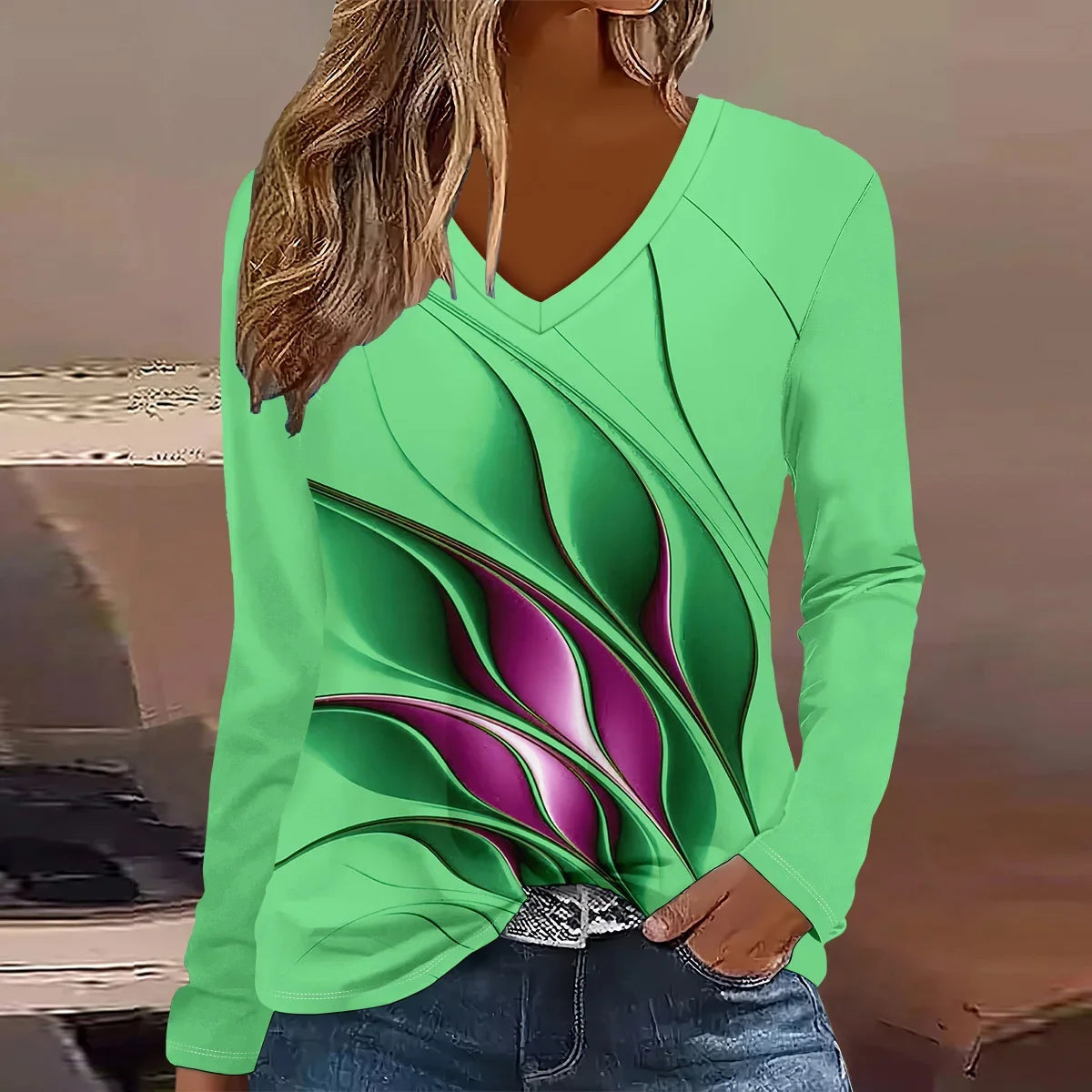 Summer new fashion 2025 women's casual long-sleeved printed T-shirt