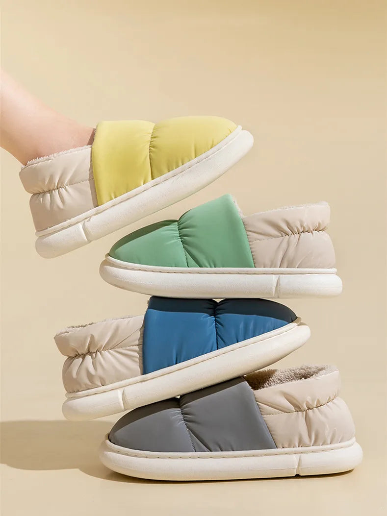 Big Size 48 49 Winter Warm Slippers Men Down Waterproof Soft Bottom Home Shoes Plush Women Indoor House Couples Anti Slip Slides